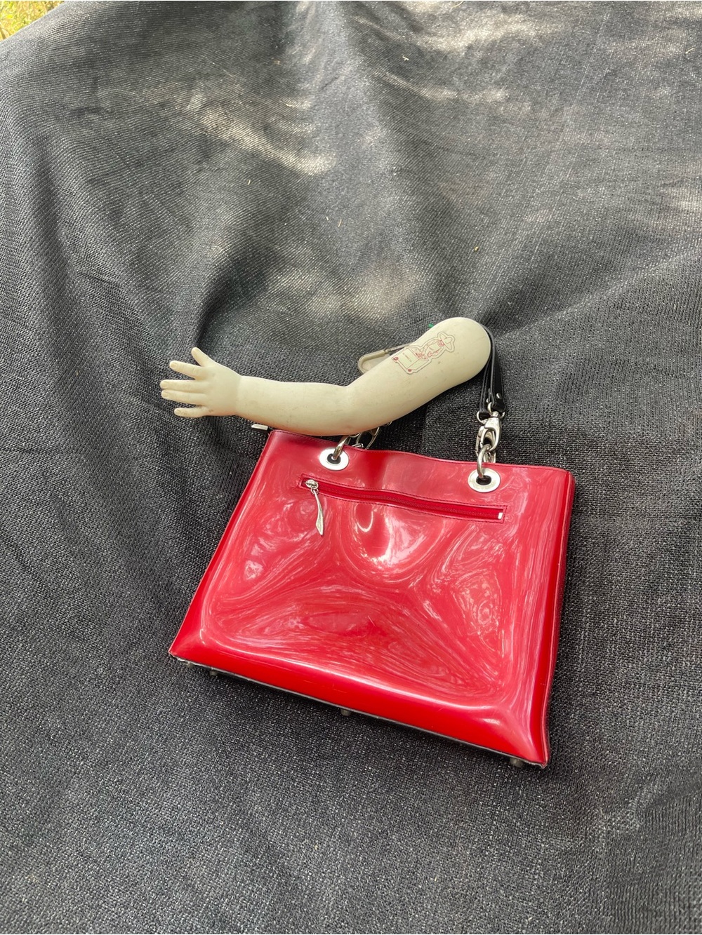 Beijo Red Patent Shoulder Bag with Black Handles